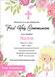 Free Printable First Communion Invitations Girl Templates First ...