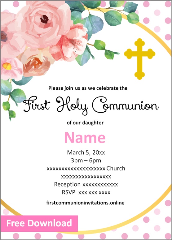 Free Printable First Communion Invitations Girl Templates First ...