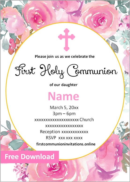 Free Printable First Communion Invitations Girl Templates First ...