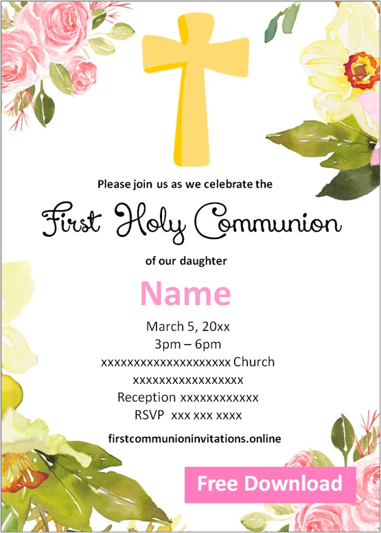 Free Printable First Communion Invitations Girl Templates First ...